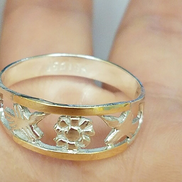 Peru 950 Sterling Silver 18K Gold Women Men Ring11 - Picture 5 of 6